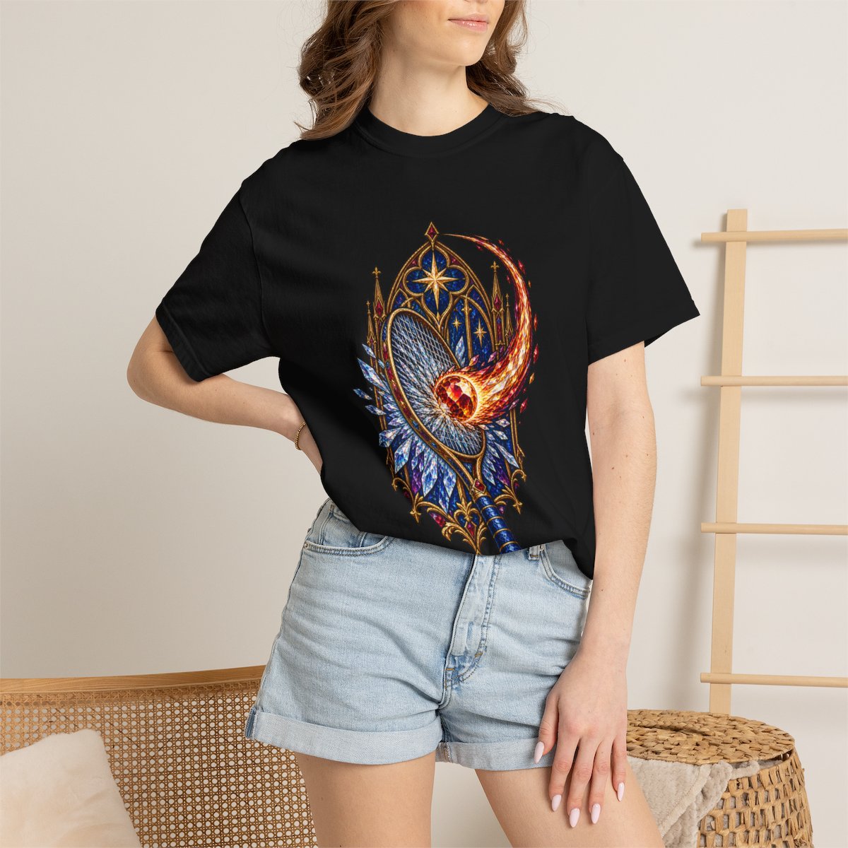 Meteor Serve Tee worn Printify context view on a Black Comfort Colors 1717 tee