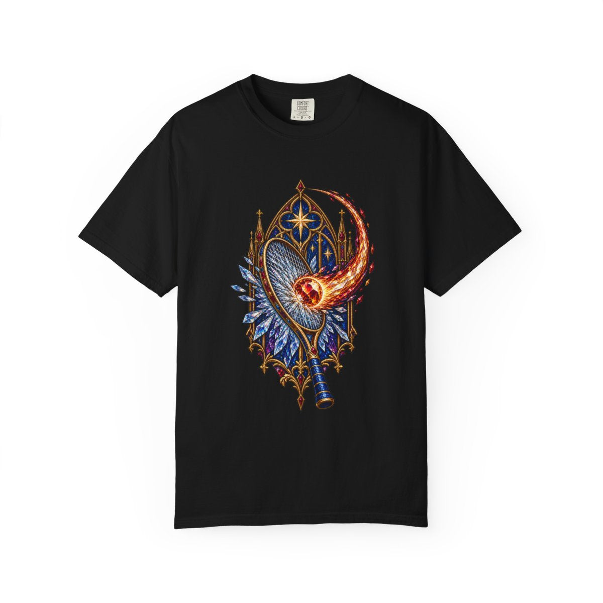 Meteor Serve Tee large front print on a Black Comfort Colors 1717 tee