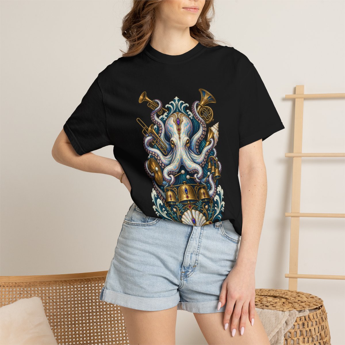 No Silence Below Tee worn Printify context view on a Black Comfort Colors 1717 tee