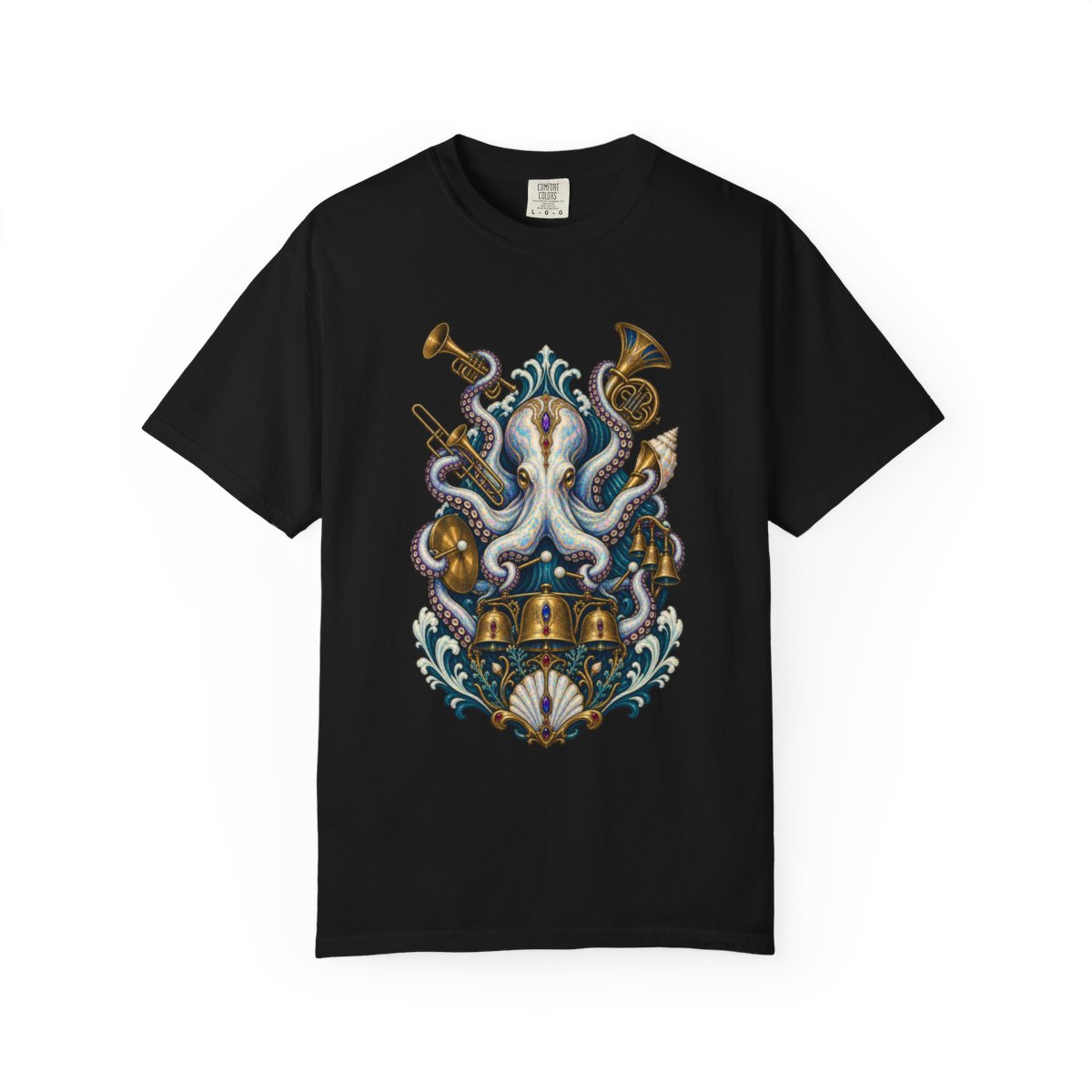 No Silence Below Tee large front print on a Black Comfort Colors 1717 tee