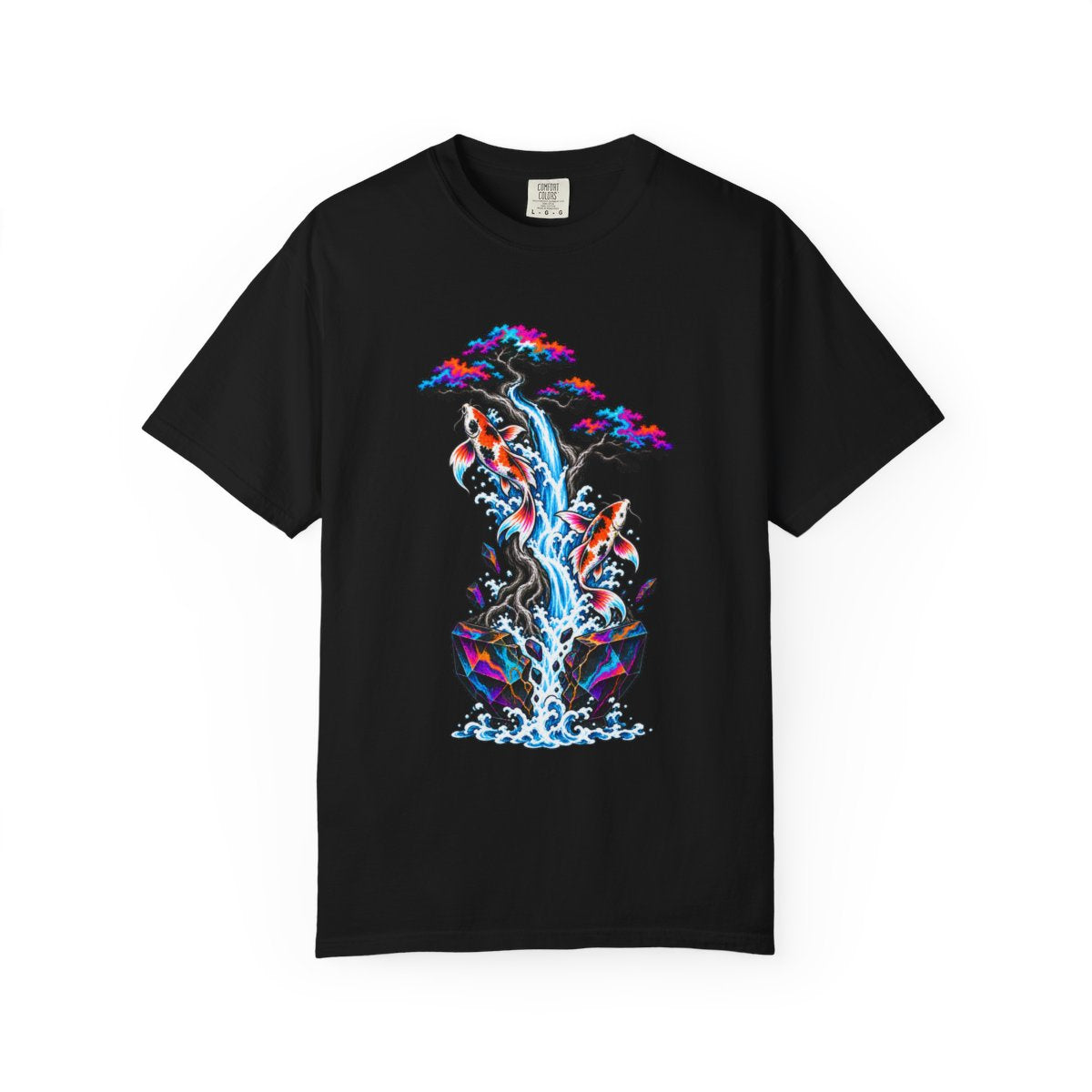 Grow Through the Flood Tee large front print on a Black Comfort Colors 1717 tee