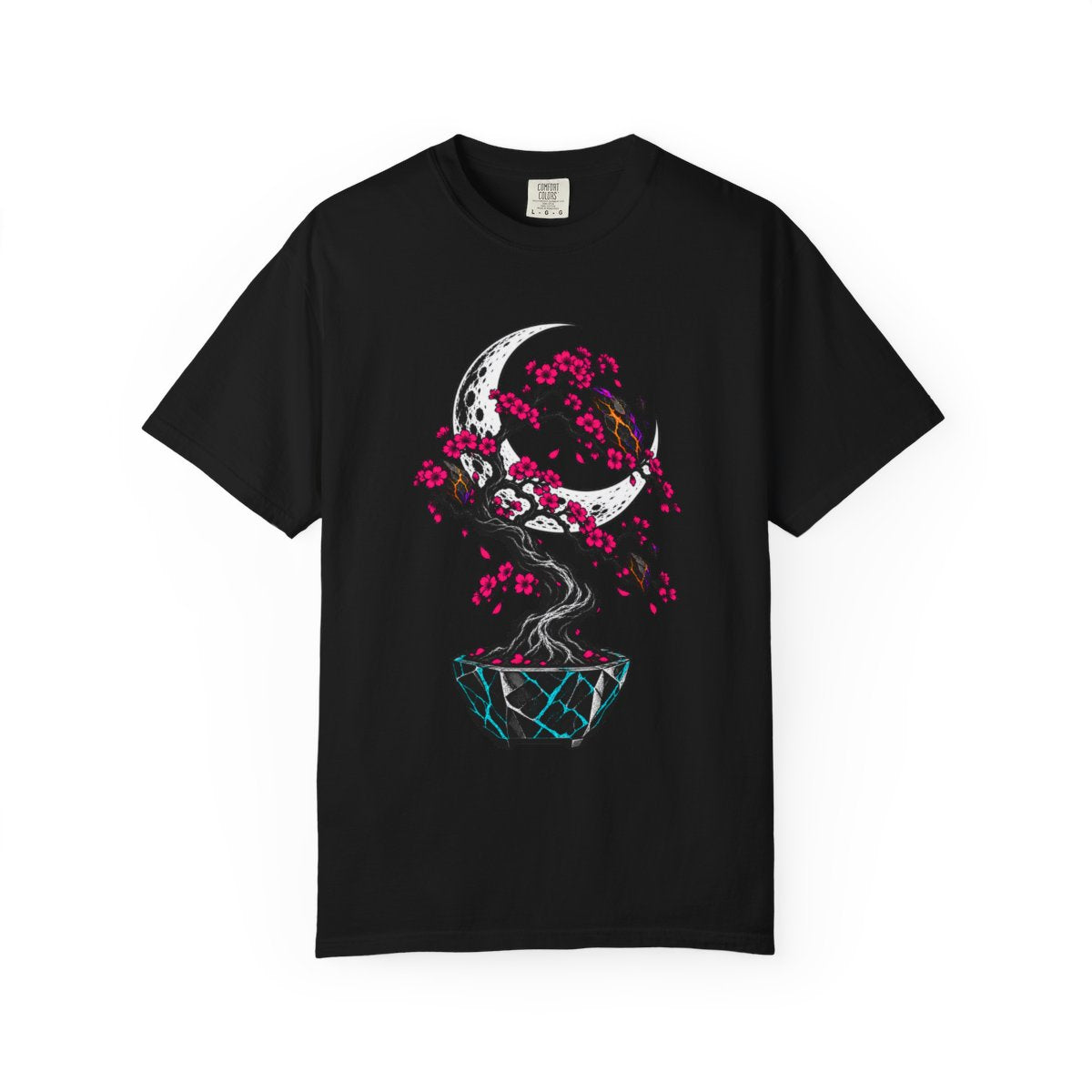 Midnight Learns to Bloom Tee large front print on a Black Comfort Colors 1717 tee