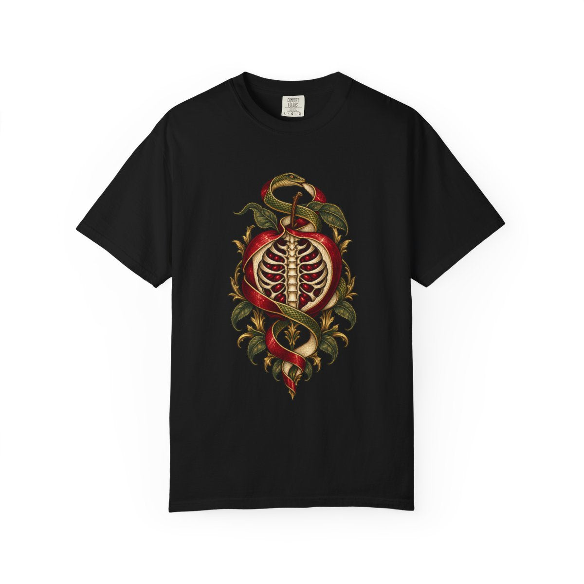 Bite Into Forever Tee large front print on a Black Comfort Colors 1717 tee