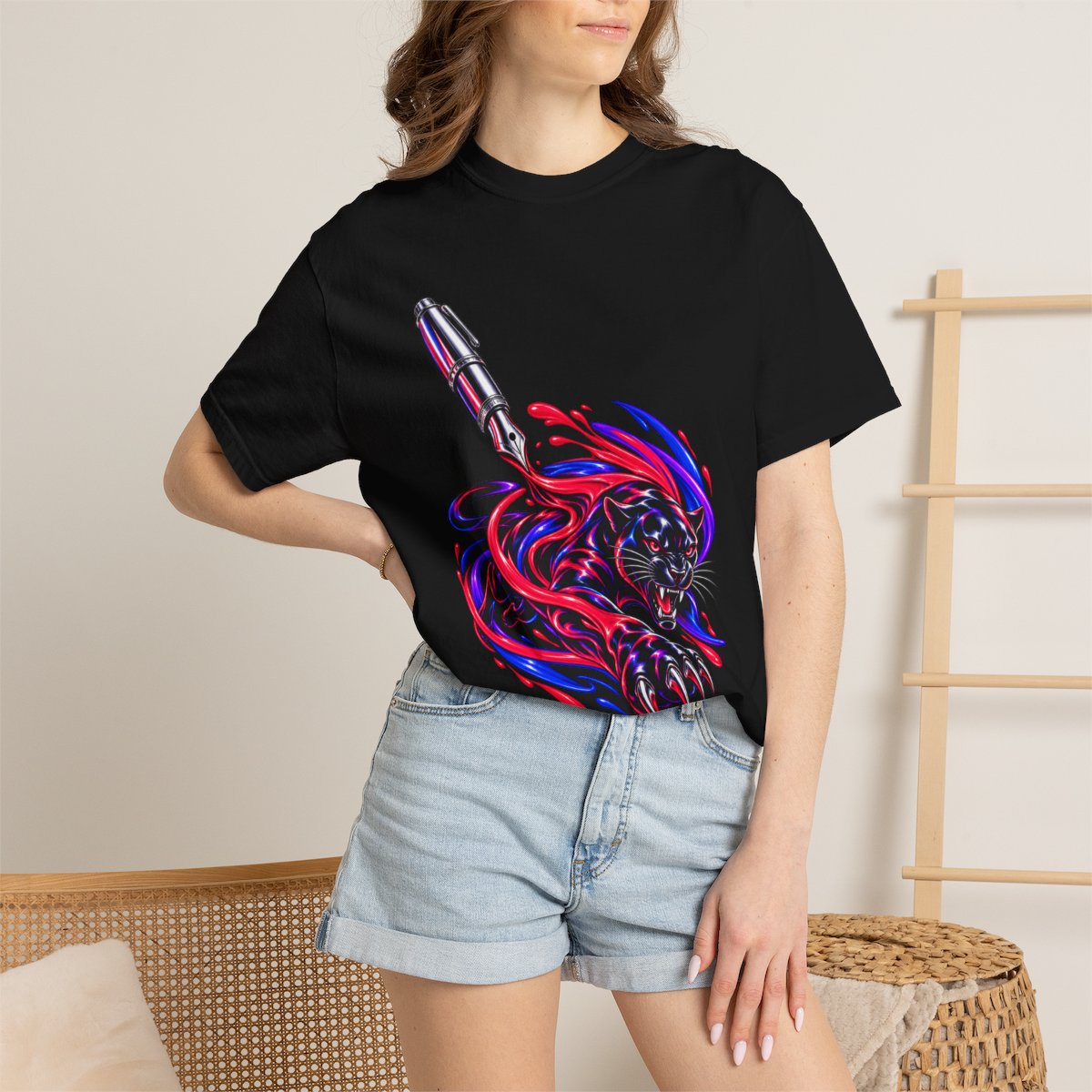 Draw Blood Tee worn Printify context view on a Black Comfort Colors 1717 tee