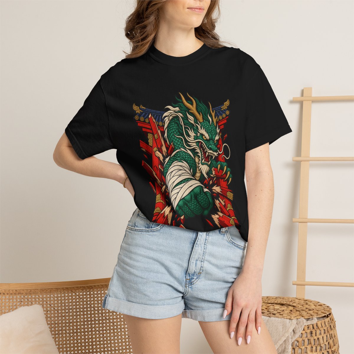 Gatecrasher Tee worn Printify context view on a Black Comfort Colors 1717 tee