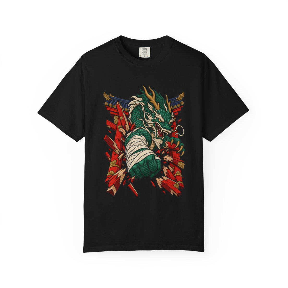 Gatecrasher Tee large front print on a Black Comfort Colors 1717 tee