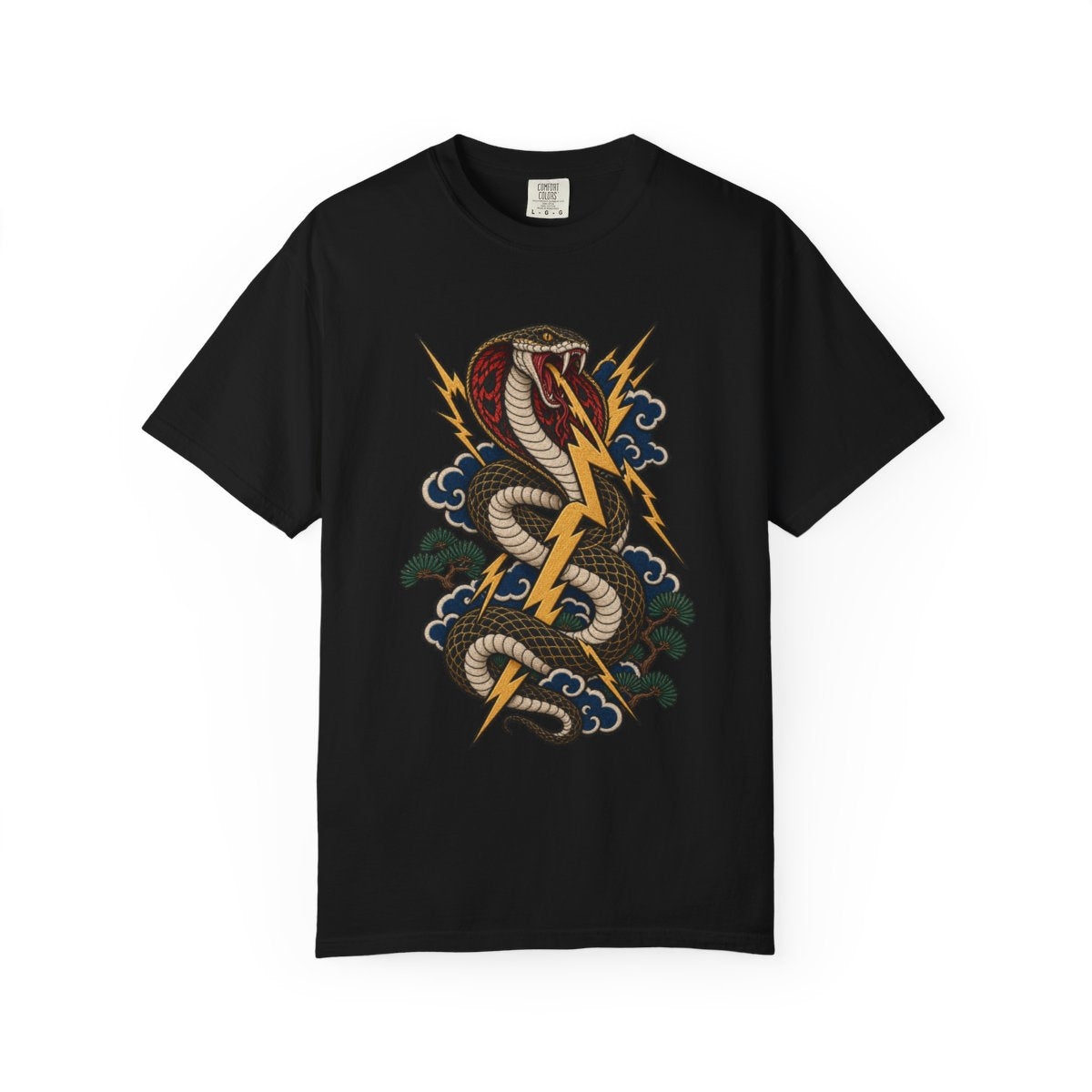 Stormcoil Tee large front print on a Black Comfort Colors 1717 tee
