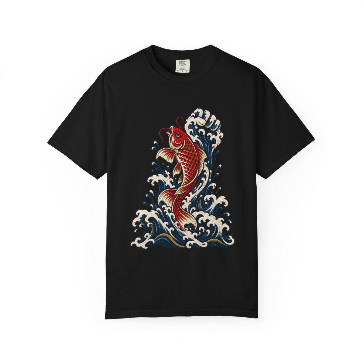 Tidal Uppercut Tee large front print on a Black Comfort Colors 1717 tee