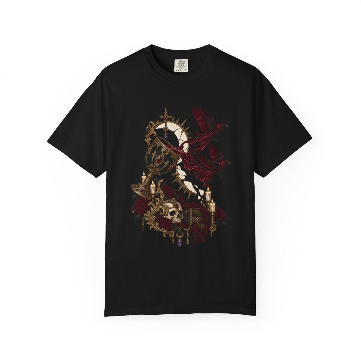 Night Chalice Tee large front print on a Black Comfort Colors 1717 tee