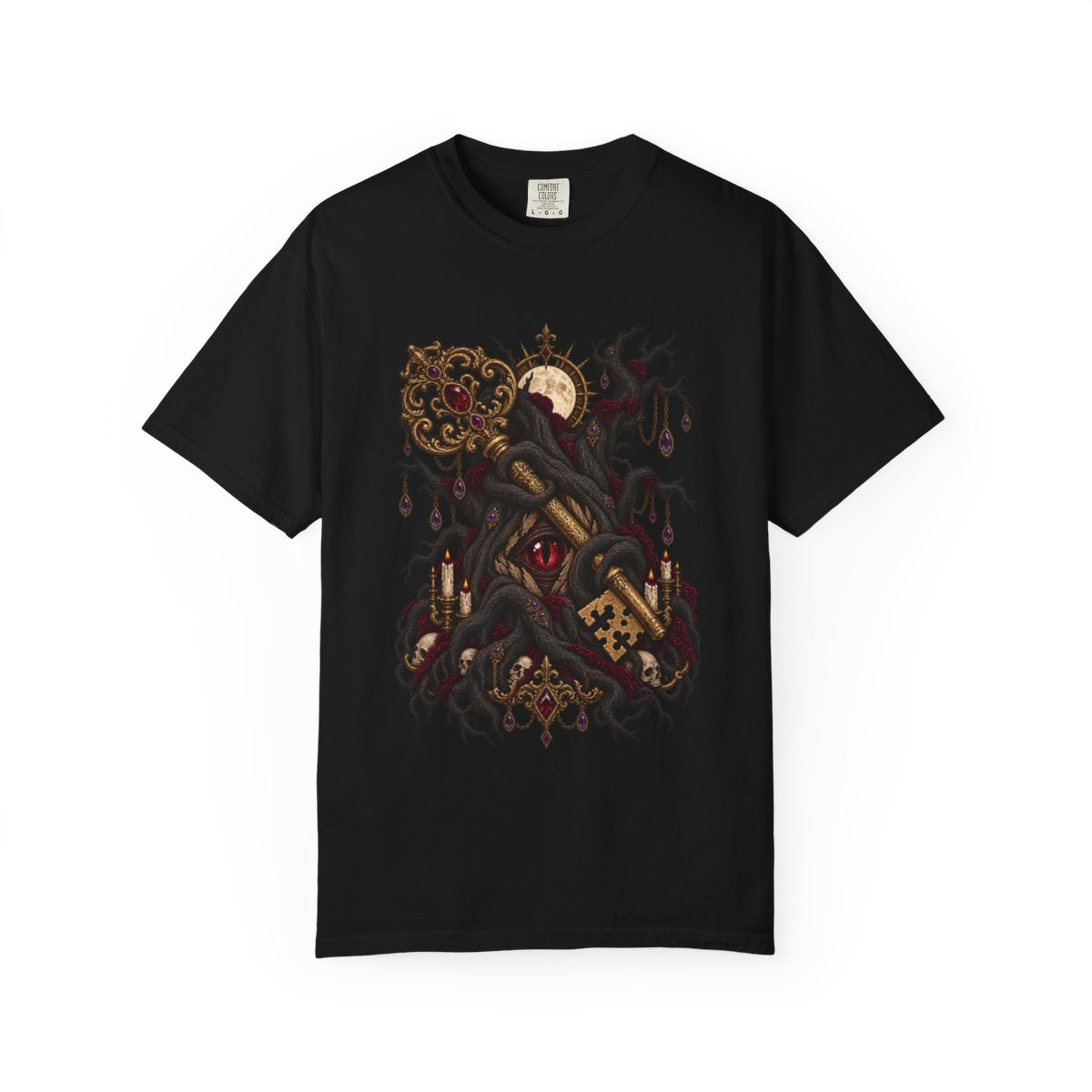 Rootkey Tee large front print on a Black Comfort Colors 1717 tee