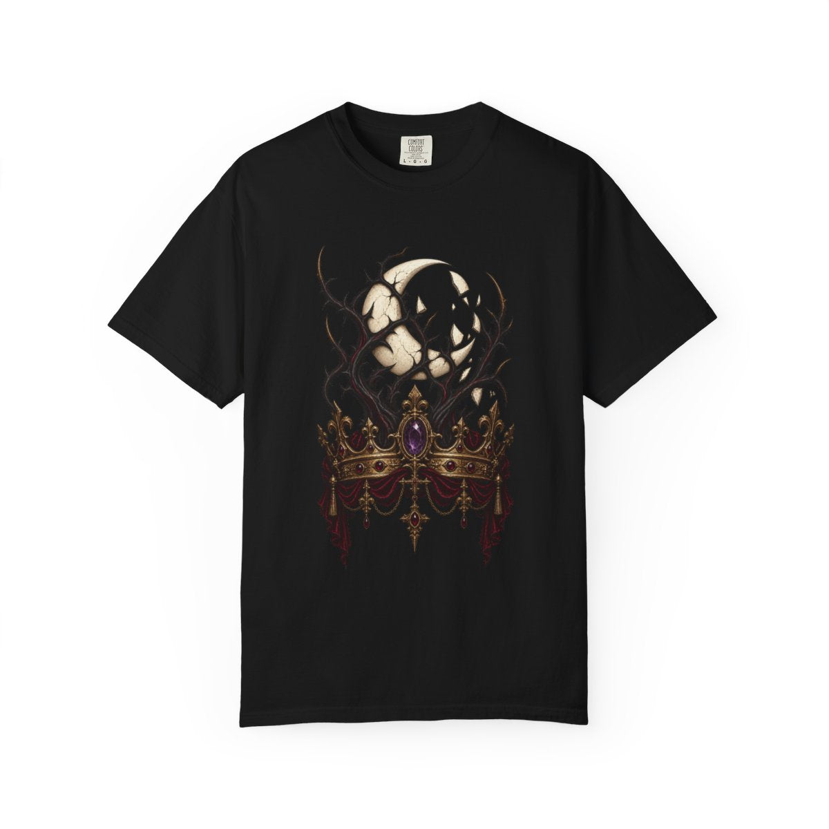 Thorn Crown Tee large front print on a Black Comfort Colors 1717 tee