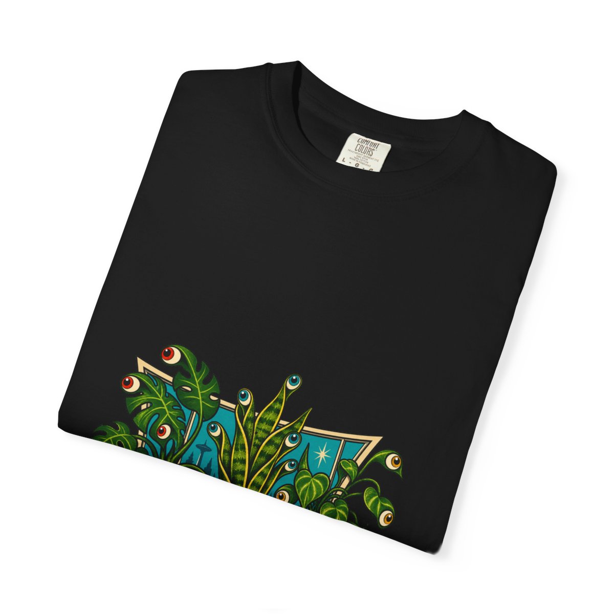 Plants Are Watching Tee folded front print detail