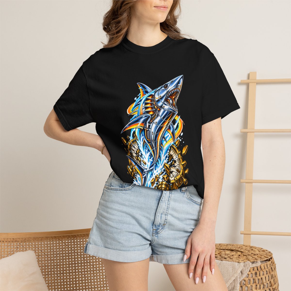 No Brakes Below Tee worn Printify context view on a Black Comfort Colors 1717 tee