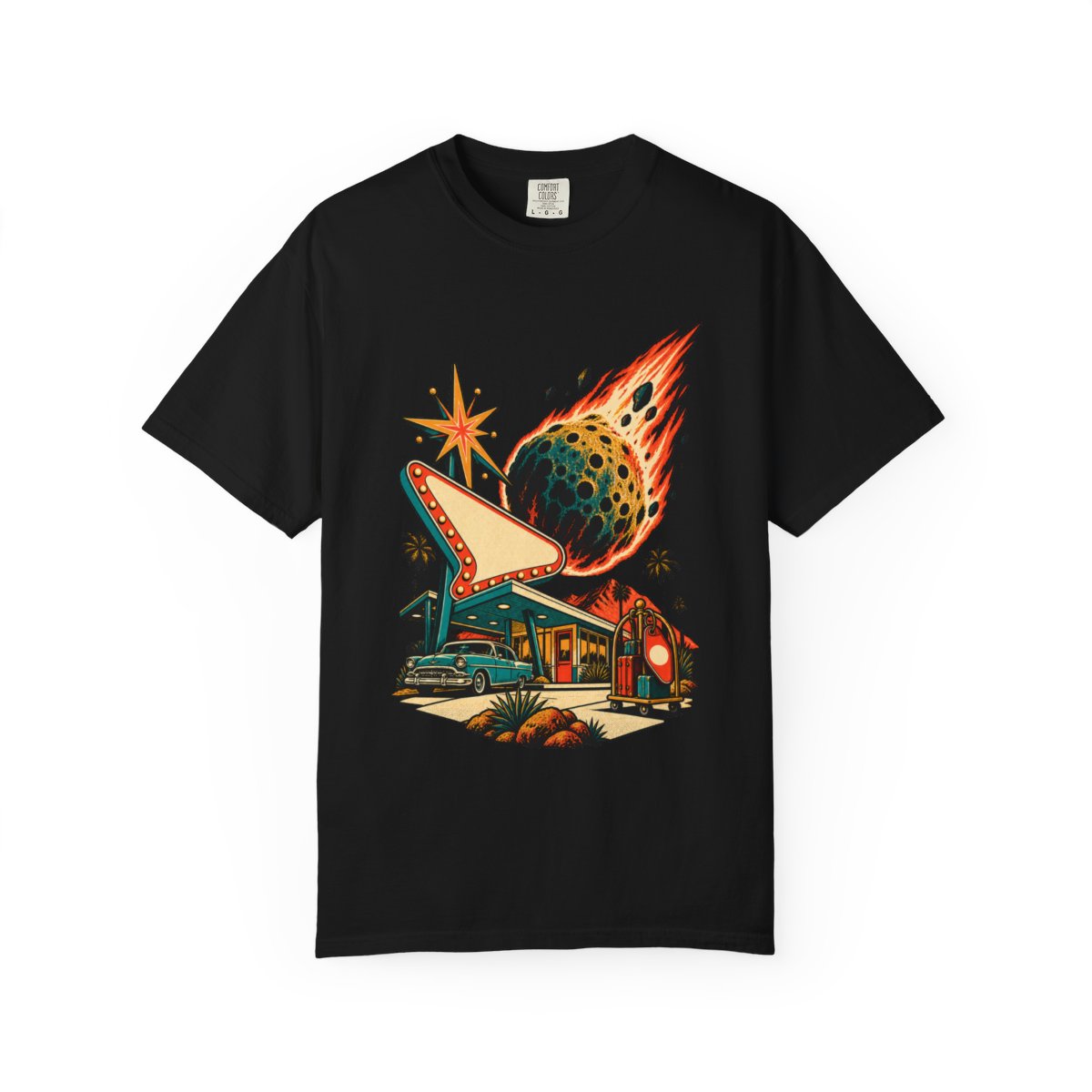 Check In Before Impact Tee large front print on a Black Comfort Colors 1717 tee