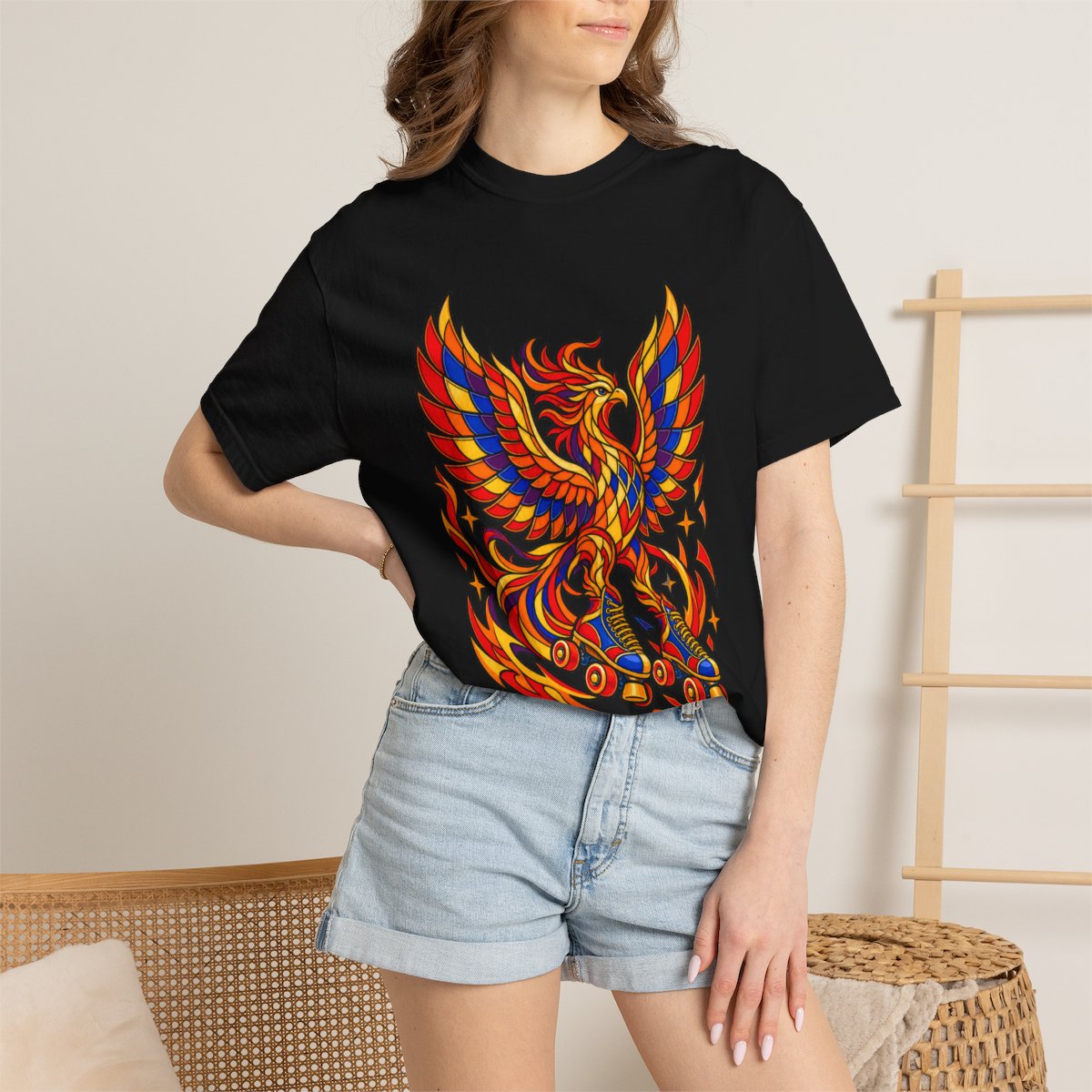 Rise, Roll, Repeat Tee worn Printify context view on a Black Comfort Colors 1717 tee