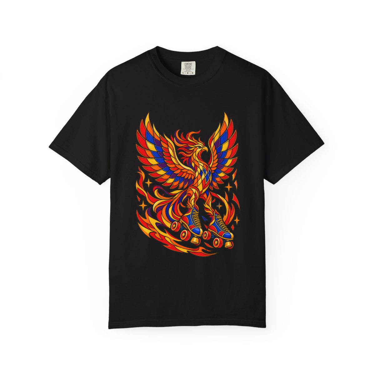 Rise, Roll, Repeat Tee large front print on a Black Comfort Colors 1717 tee