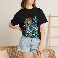 Sea Serpent Skate Club Tee worn Printify context view on a Black Comfort Colors 1717 tee
