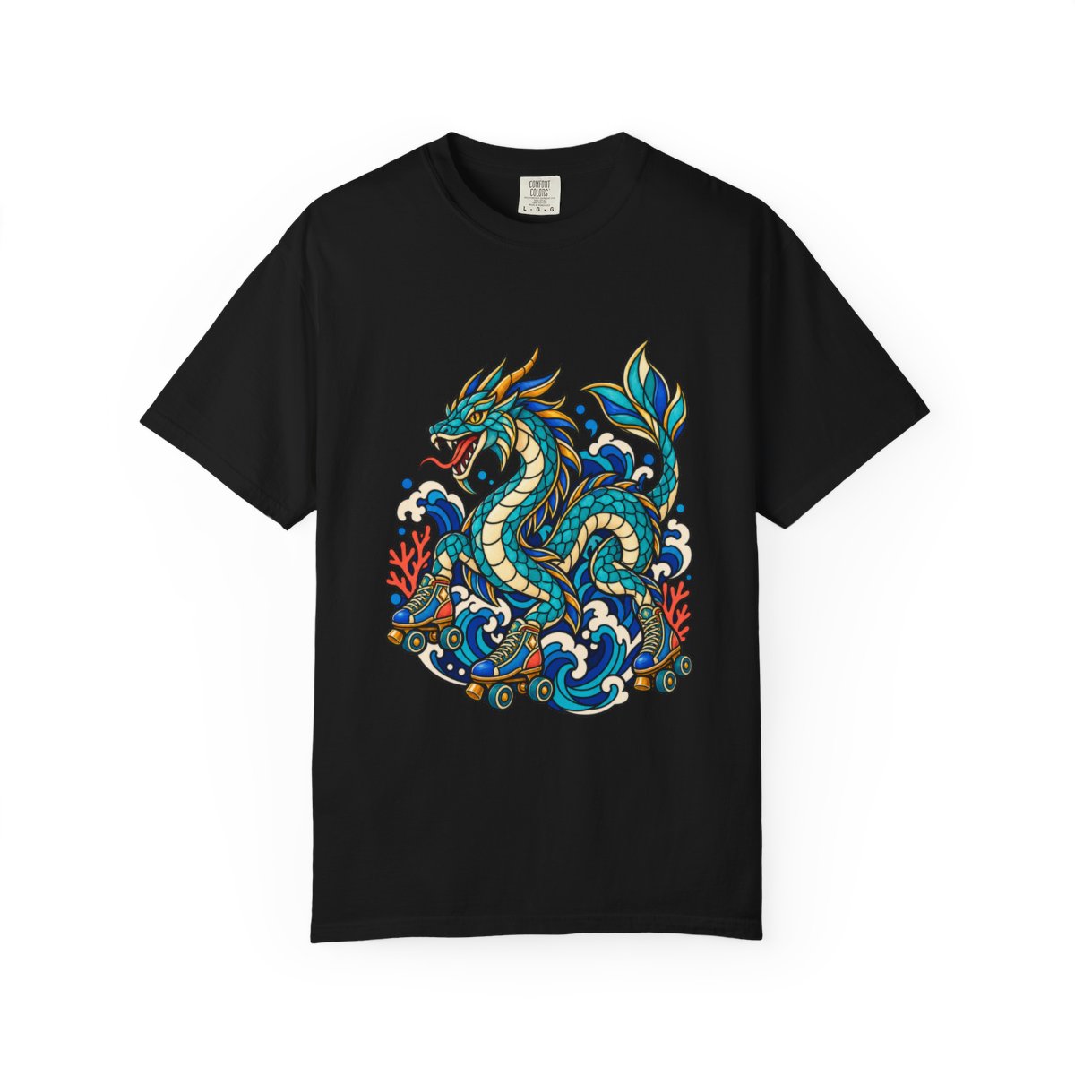 Sea Serpent Skate Club Tee large front print on a Black Comfort Colors 1717 tee