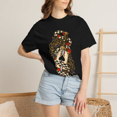 Fortune Favors the Reckless Tee worn Printify context view on a Black Comfort Colors 1717 tee
