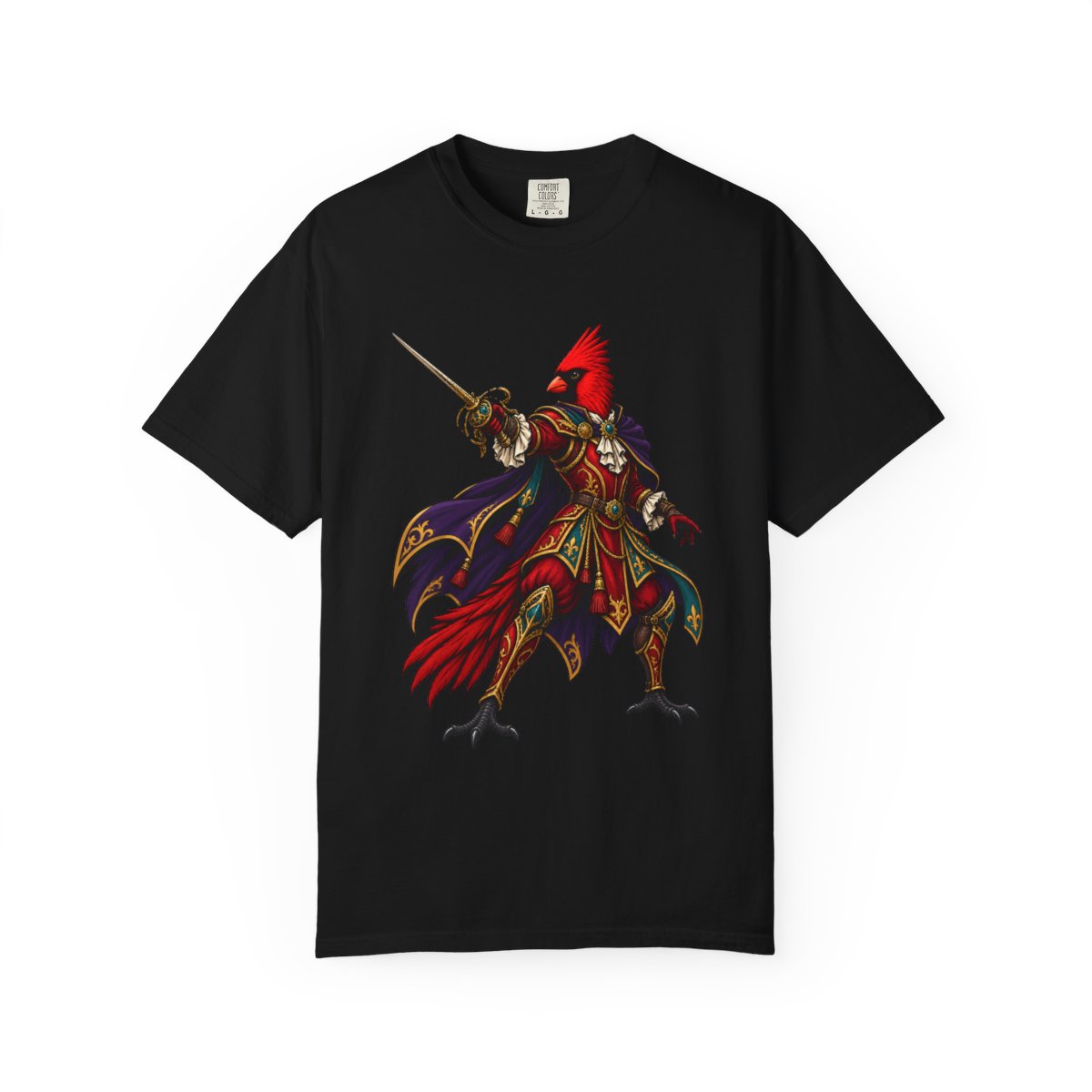 Red Never Misses Tee large front print on a Black Comfort Colors 1717 tee