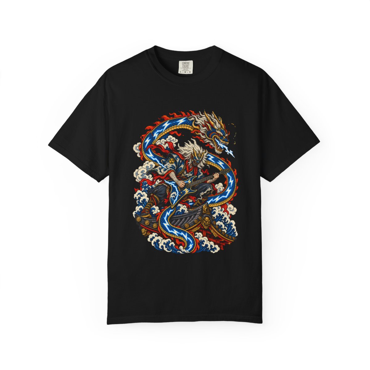 Dragon Feedback Tee large front print on a Black Comfort Colors 1717 tee