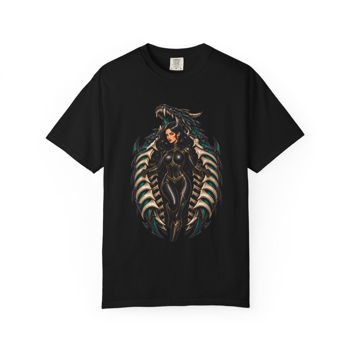 Dragon Skin Tee large front print on a Black Comfort Colors 1717 tee