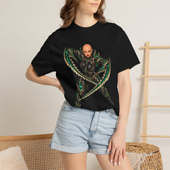 Mantis Blade Tee worn Printify context view on a Black Comfort Colors 1717 tee