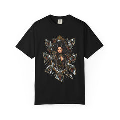 Mirror Gorgon Tee large front print on a Black Comfort Colors 1717 tee