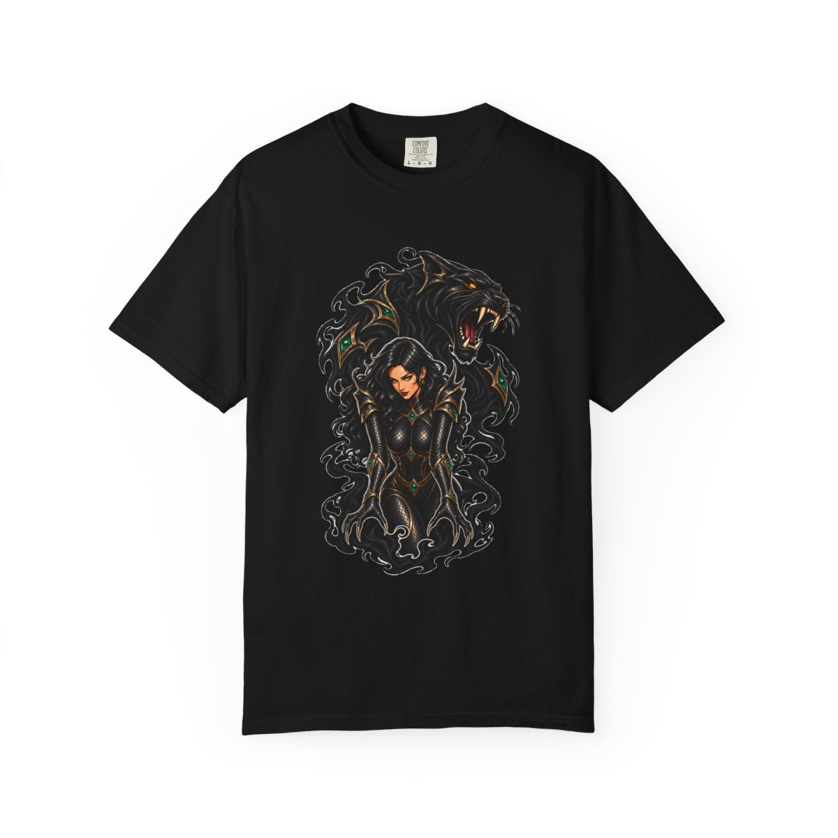 Panther Hex Tee large front print on a Black Comfort Colors 1717 tee