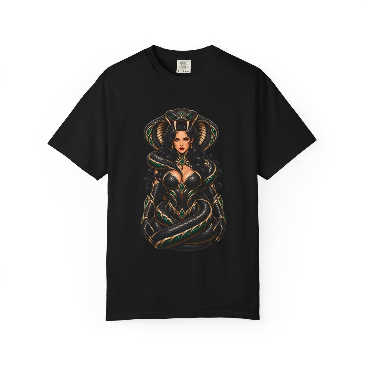 Venom Queen Tee large front print on a Black Comfort Colors 1717 tee
