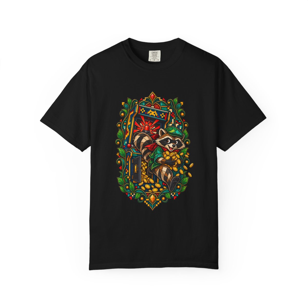 Token Bandit Tee large front print on a Black Comfort Colors 1717 tee