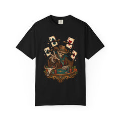 Dead Man's Draw Tee large front print on a Black Comfort Colors 1717 tee