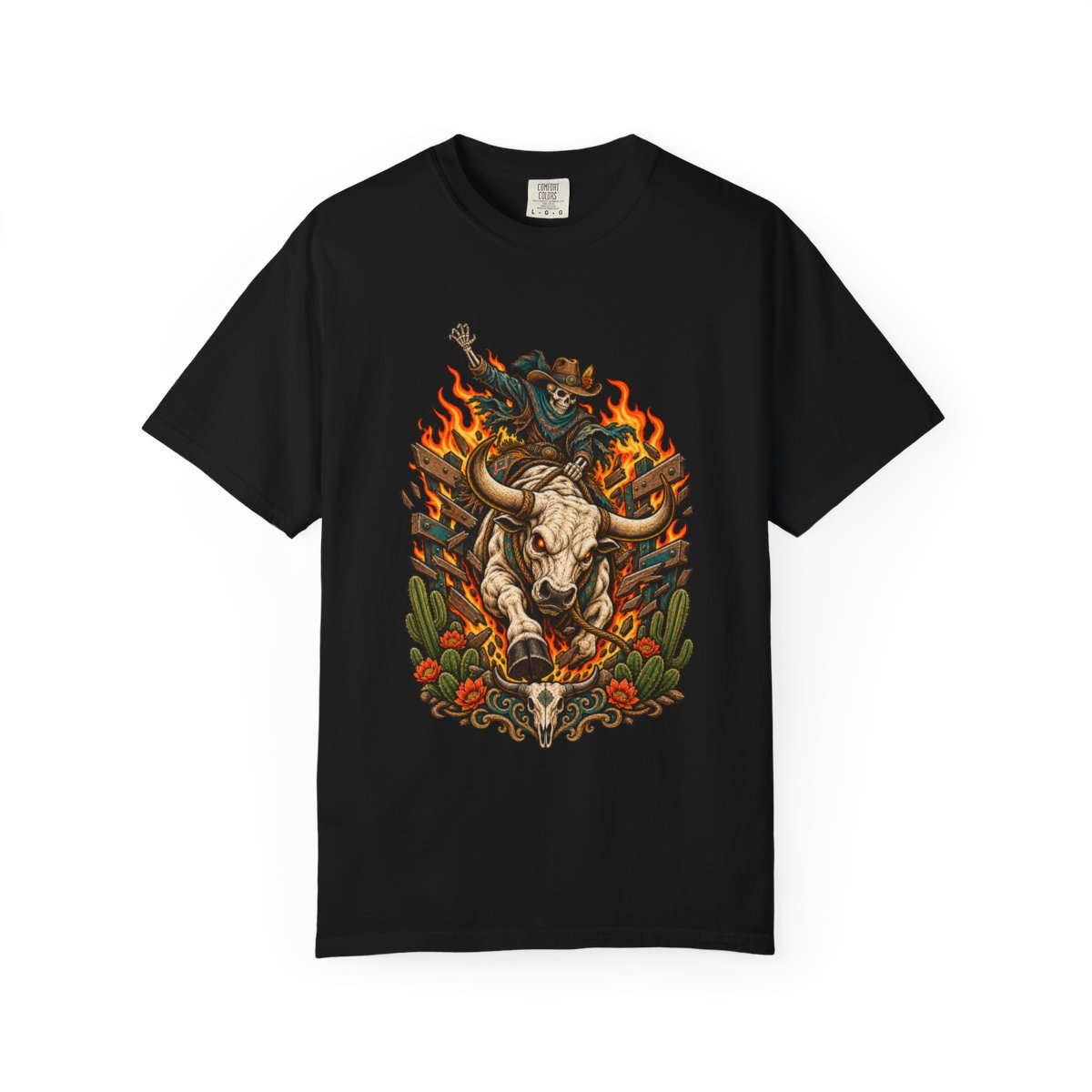 Hell Rodeo Tee large front print on a Black Comfort Colors 1717 tee