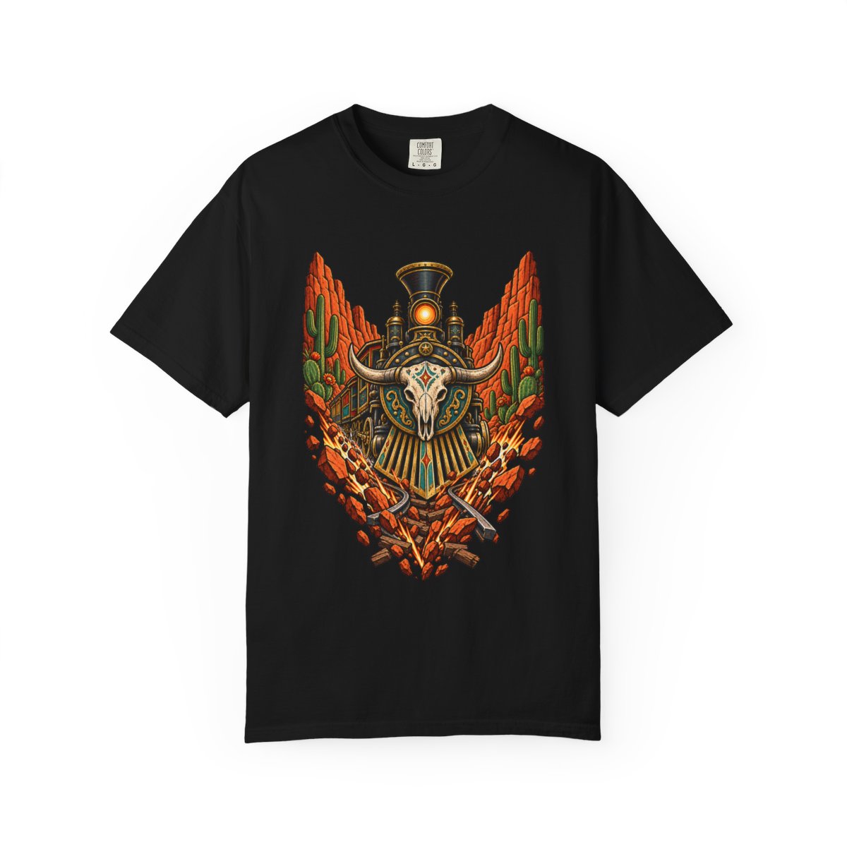Last Train Below Tee large front print on a Black Comfort Colors 1717 tee