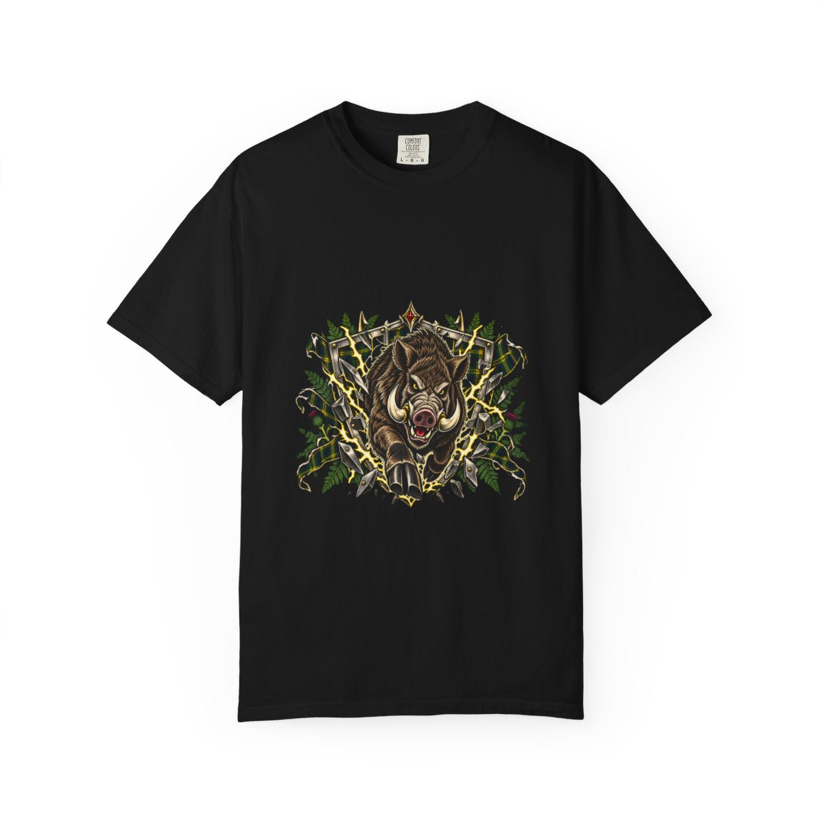 Boarbreaker Tee large front print on a Black Comfort Colors 1717 tee