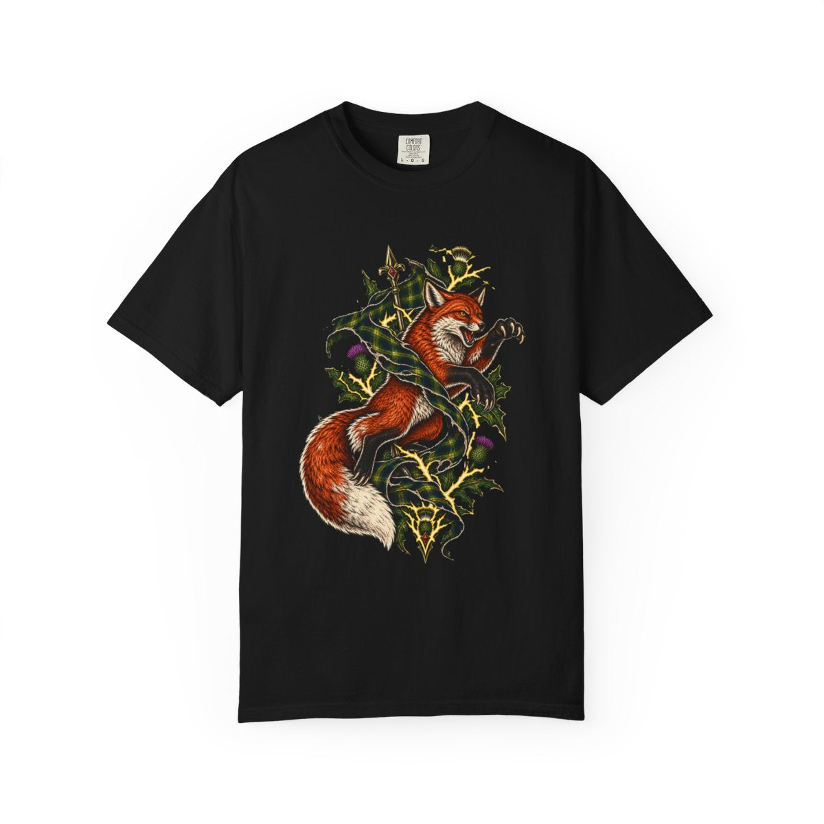 Foxfire Banner Tee large front print on a Black Comfort Colors 1717 tee