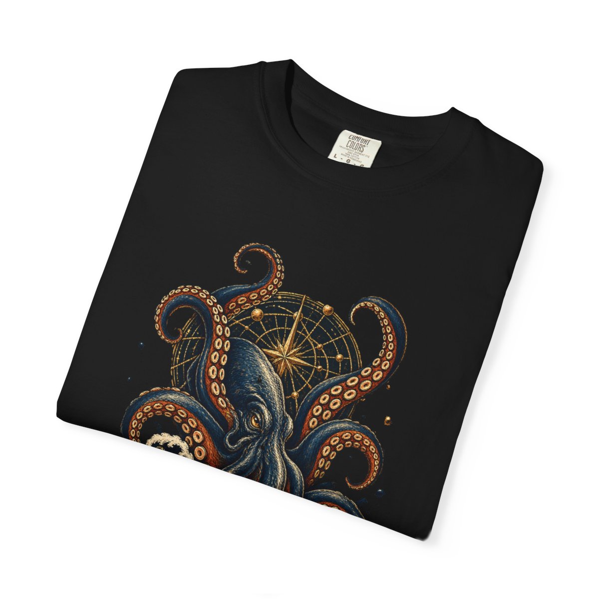 Kraken Script Tee folded front print detail