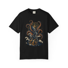 Kraken Script Tee large front print on a Black Comfort Colors 1717 tee