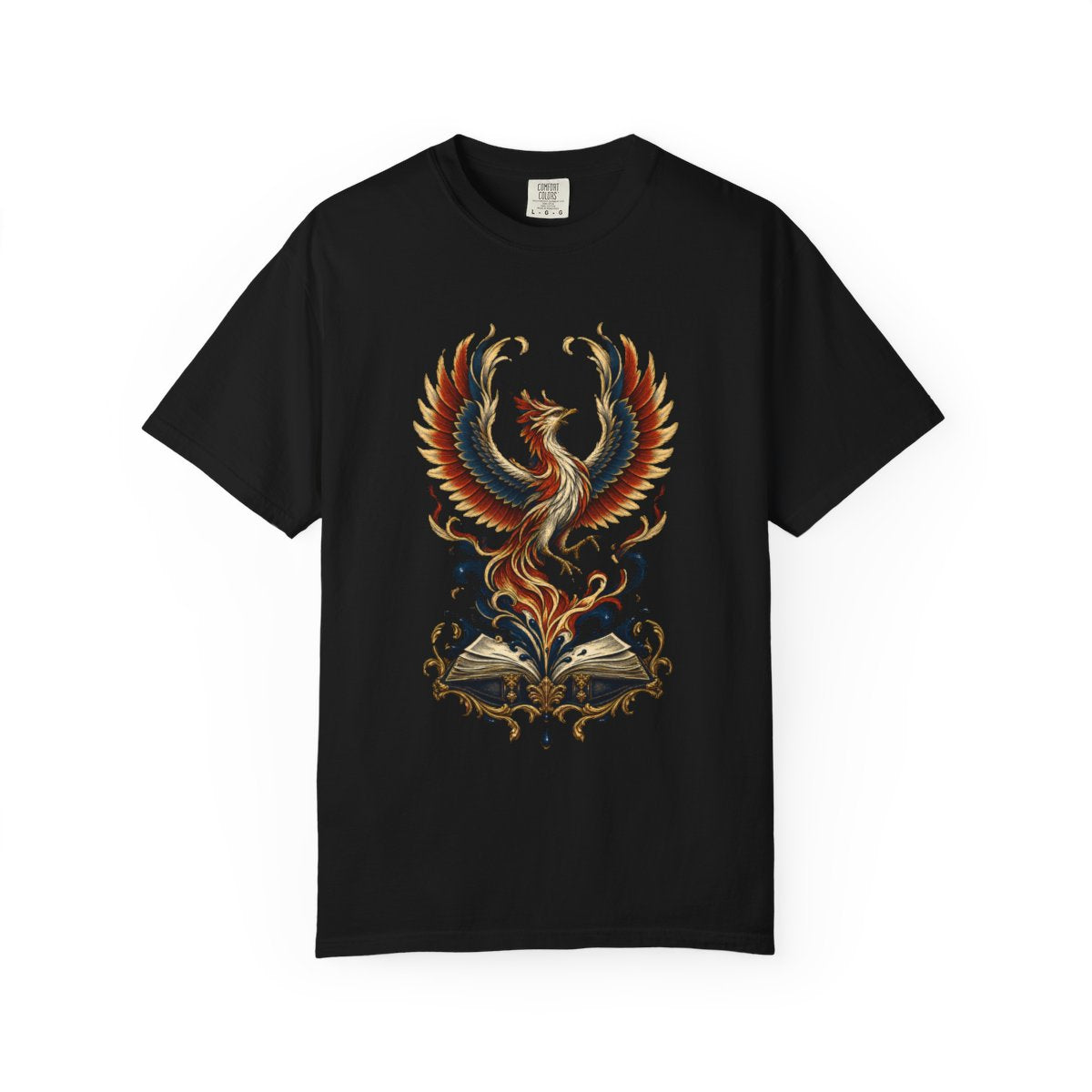 Phoenix Draft Tee large front print on a Black Comfort Colors 1717 tee