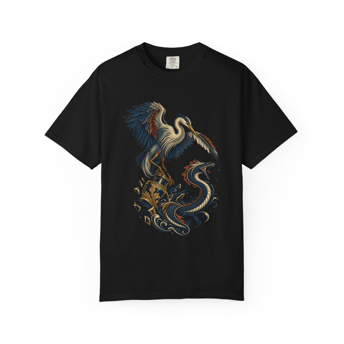Quill Serpent Tee large front print on a Black Comfort Colors 1717 tee