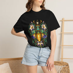 Lantern Beetle Tee worn Printify context view on a Black Comfort Colors 1717 tee