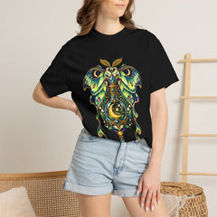 Moonwing Flask Tee worn Printify context view on a Black Comfort Colors 1717 tee