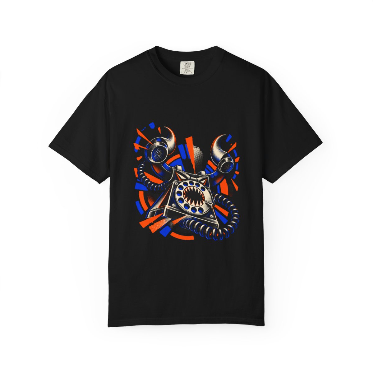 Dialtone Demon Tee large front print on a Black Comfort Colors 1717 tee