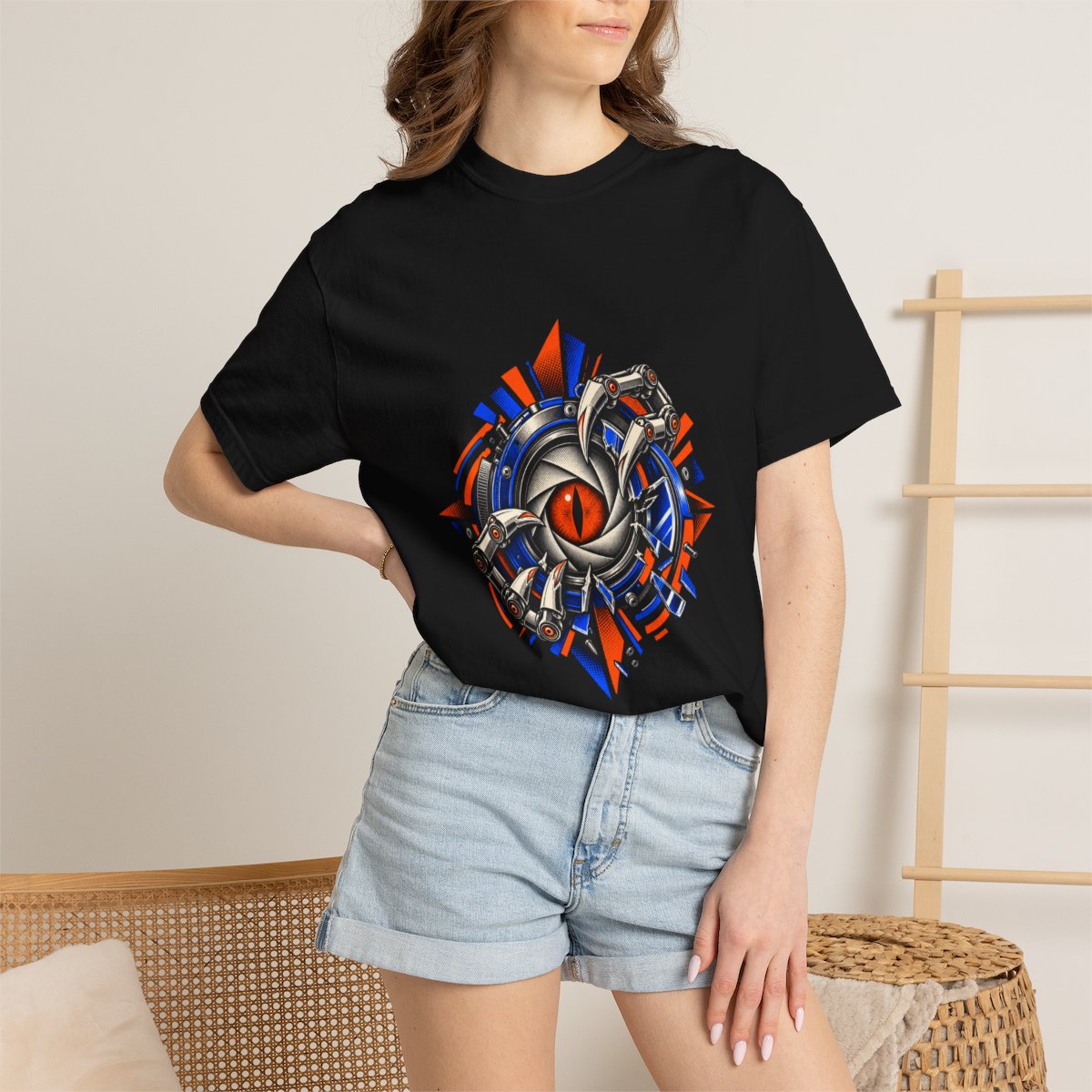 Shutter Beast Tee worn Printify context view on a Black Comfort Colors 1717 tee