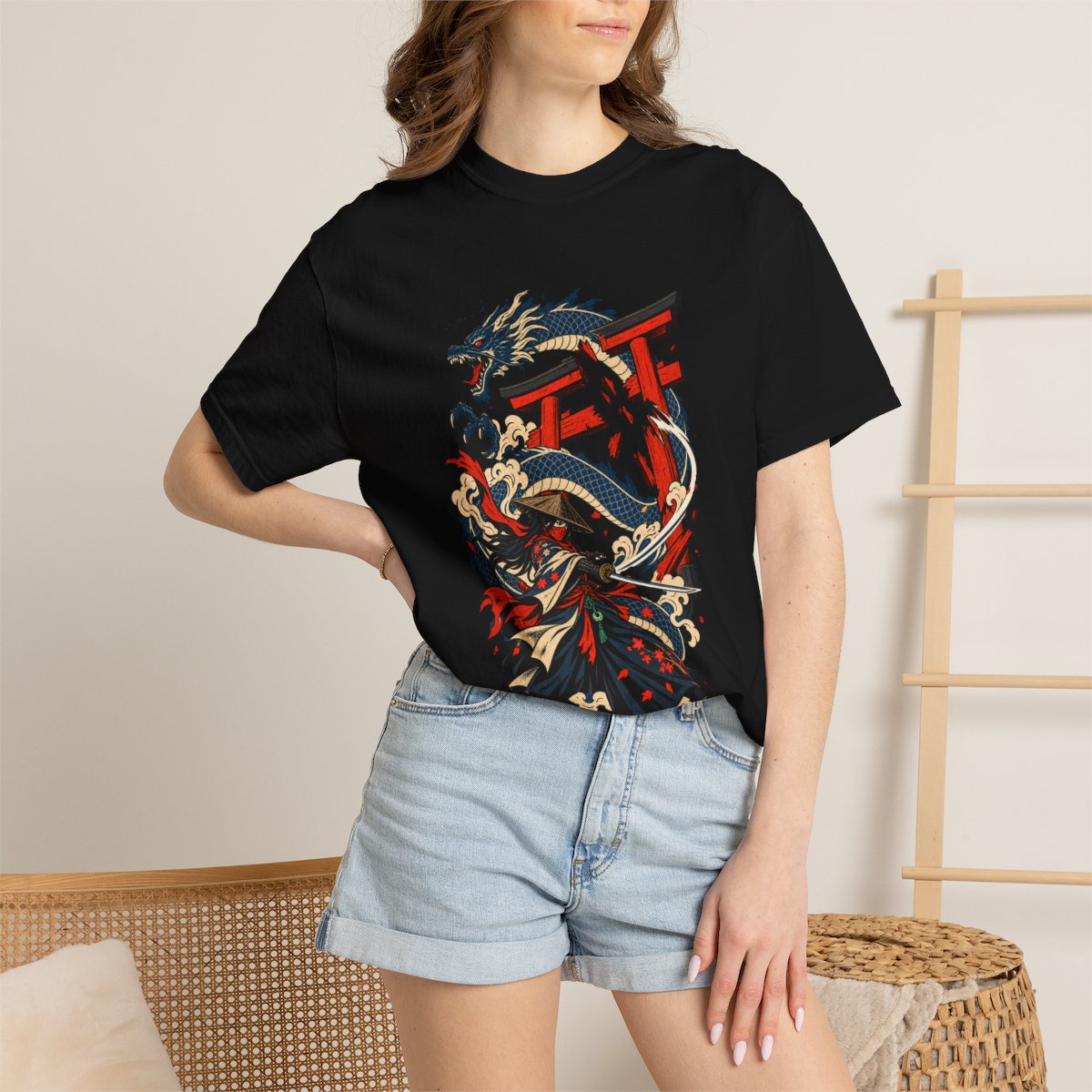 Dragon Draw Tee worn Printify context view on a Black Comfort Colors 1717 tee