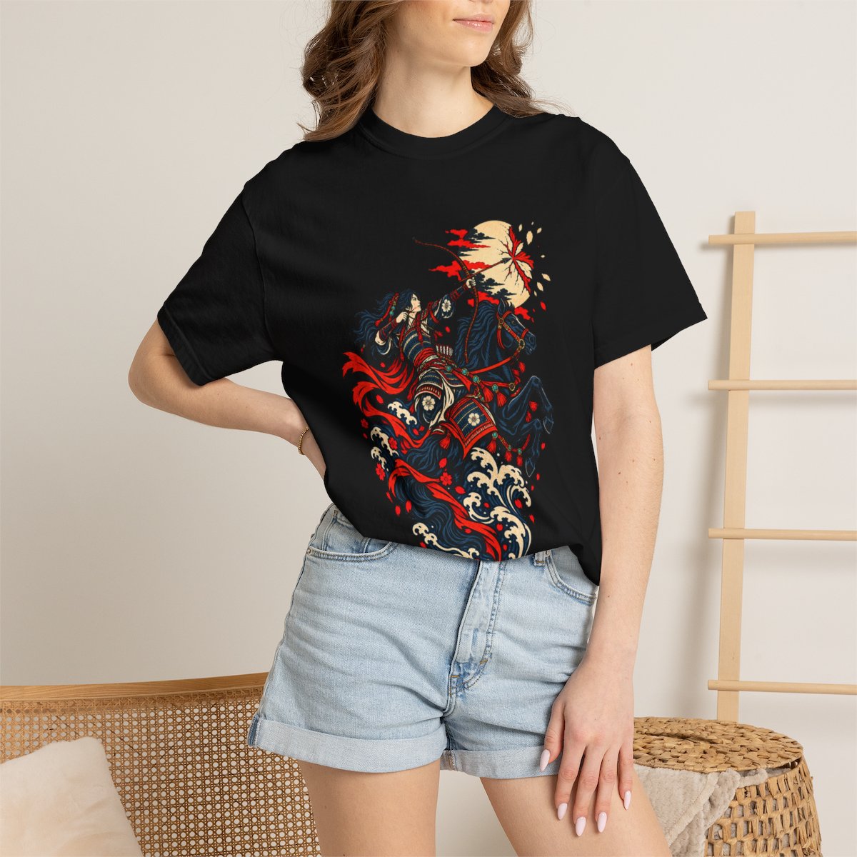 Moon Arrow Tee worn Printify context view on a Black Comfort Colors 1717 tee