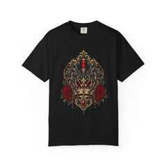 Widow Crown Tee large front print on a Black Comfort Colors 1717 tee