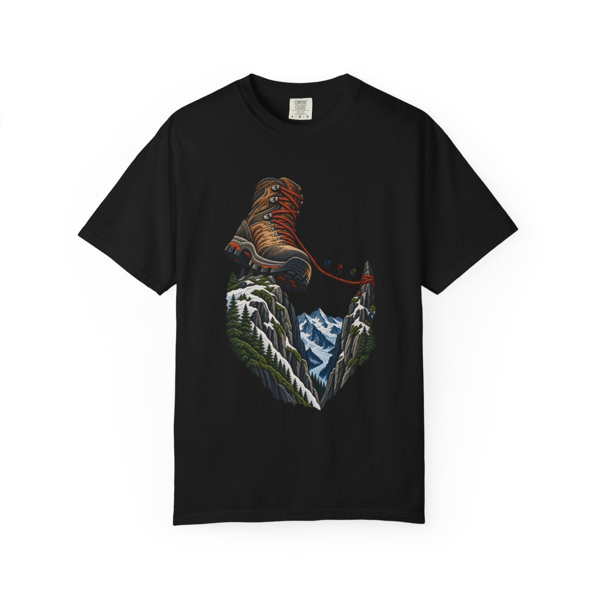 Ridgewalker Tee large front print on a Black Comfort Colors 1717 tee