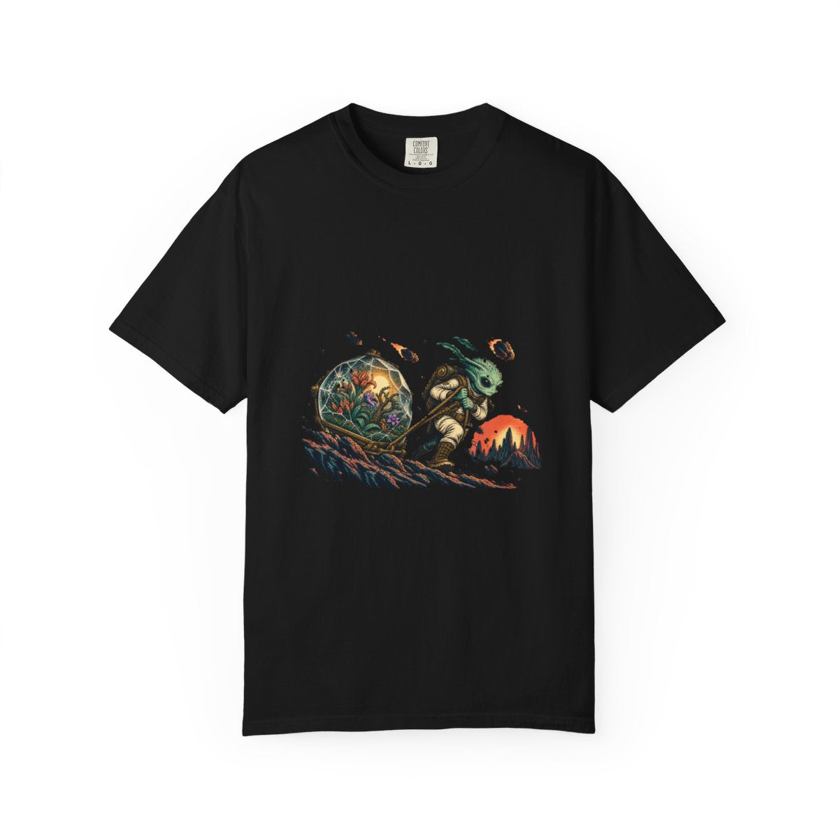 Glassgarden Tee large front print on a Black Comfort Colors 1717 tee