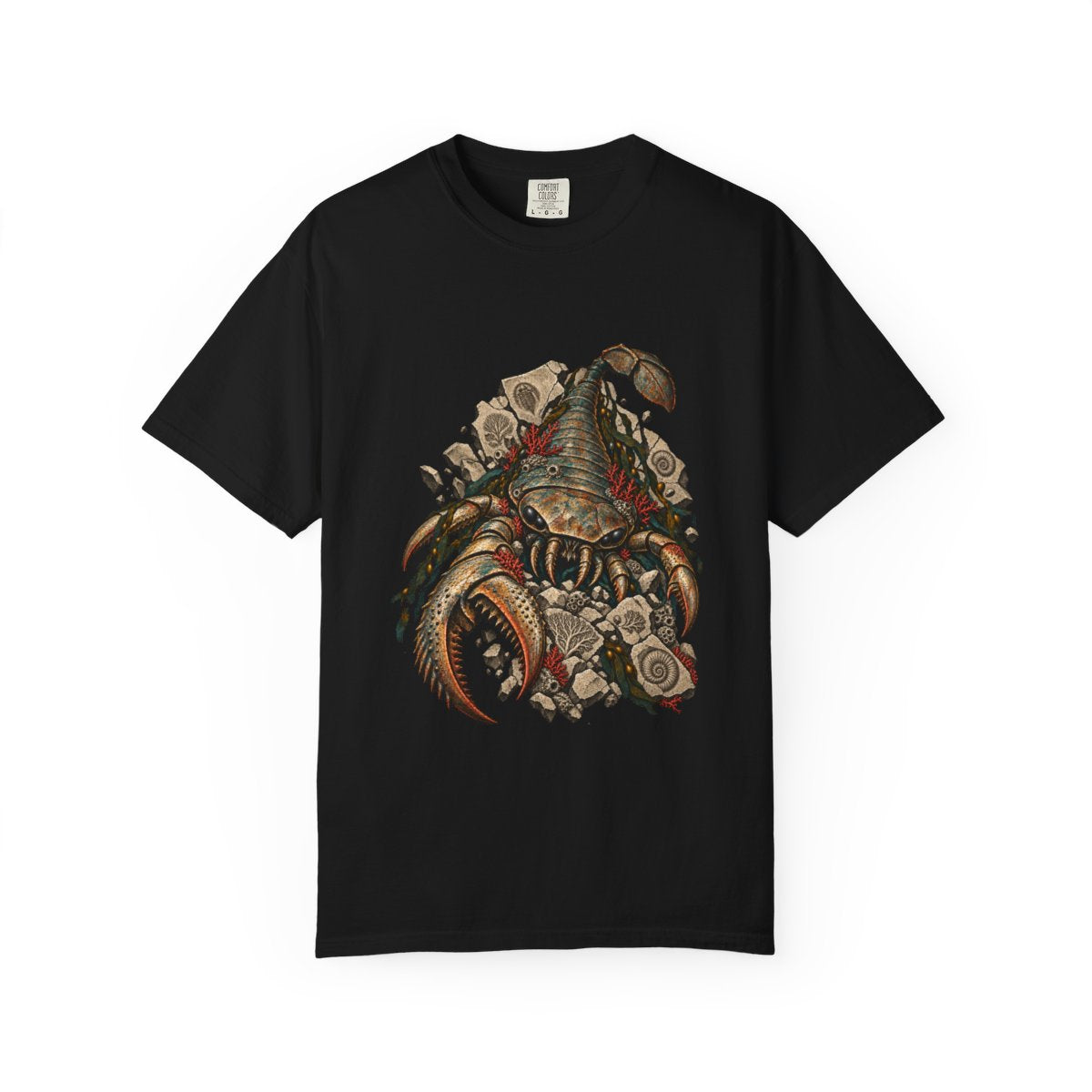 Trench Walker Tee large front print on a Black Comfort Colors 1717 tee